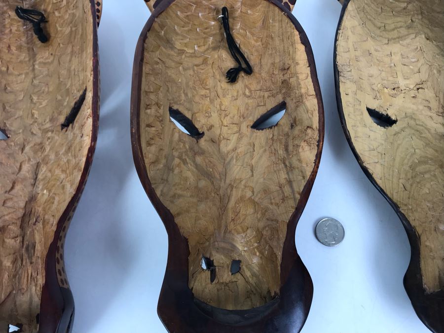 (3) Hand Carved African Animal Wall Hangings Masks Made In Kenya 6W X 15L [Photo 9]