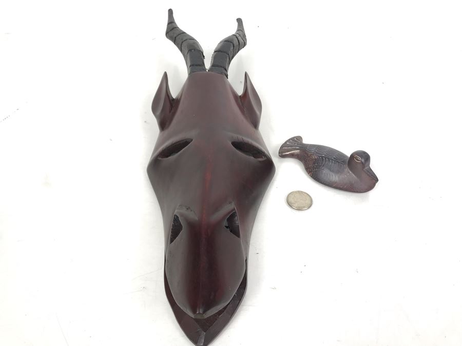 Hand Carved African Animal Mask Wall Hanging Made In Kenya And Hand Carved Signed African Stone Bird Figurine Made In Kenya [Photo 4]