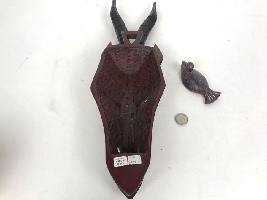 Hand Carved African Animal Mask Wall Hanging Made In Kenya And Hand Carved Signed African Stone Bird Figurine Made In Kenya [Photo 8]