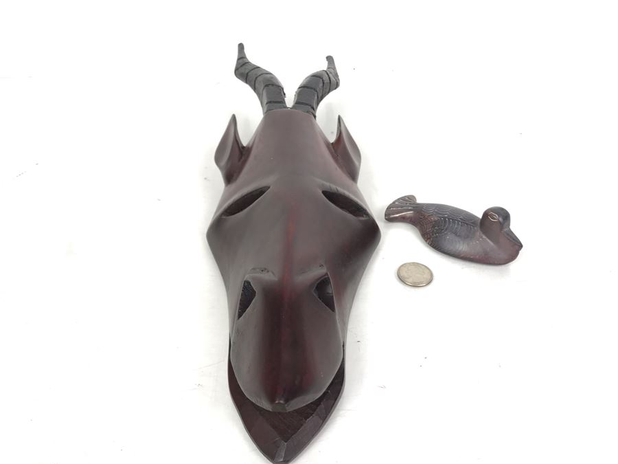 Hand Carved African Animal Mask Wall Hanging Made In Kenya And Hand Carved Signed African Stone Bird Figurine Made In Kenya [Photo 5]