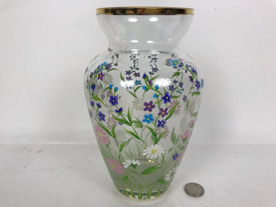 Lenox Hand Painted Glass Vase Made In Romania 8.5H [Photo 3]