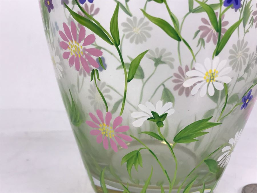 Lenox Hand Painted Glass Vase Made In Romania 8.5H [Photo 5]