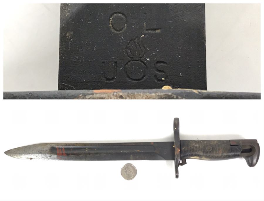 WWII Period U.S. M1 Rifle Bayonet O.L. (Some Damage To End Of Handle As Shown In Photos)