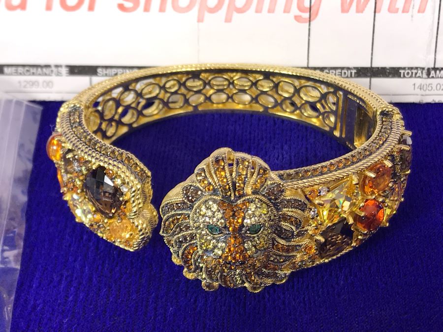 Judith Ripka Sterling And 14K Gold Clad Gemstone Lucas Lion Cuff Bracelet Small Retails $1,299 [Photo 10]