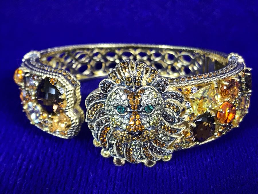 Judith Ripka Sterling And 14K Gold Clad Gemstone Lucas Lion Cuff Bracelet Small Retails $1,299 [Photo 11]