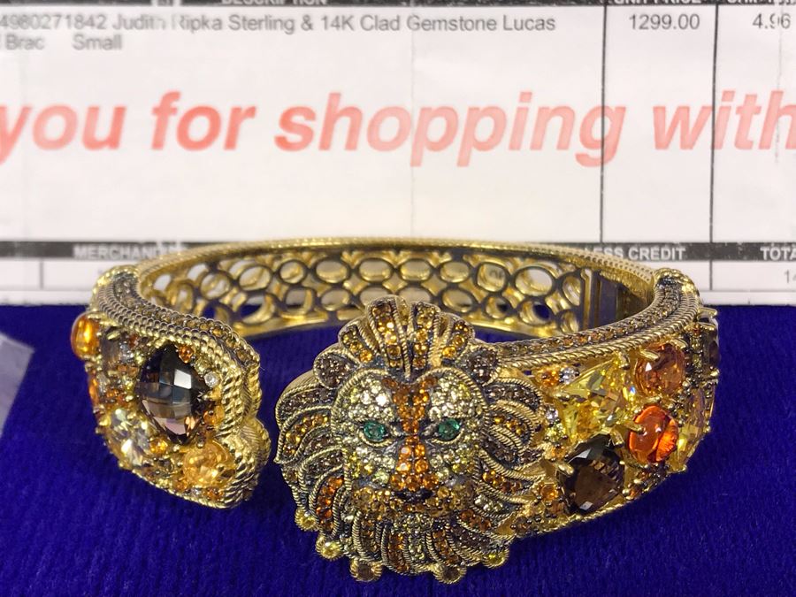 Judith Ripka Sterling And 14K Gold Clad Gemstone Lucas Lion Cuff Bracelet Small Retails $1,299 [Photo 6]