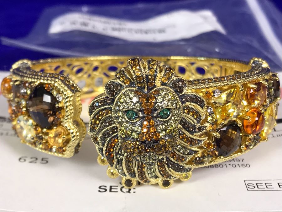 Judith Ripka Sterling And 14K Gold Clad Gemstone Lucas Lion Cuff Bracelet Small Retails $1,299 [Photo 4]