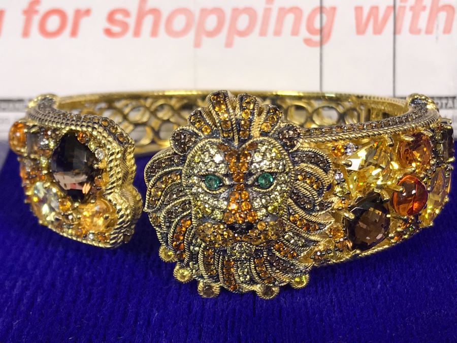 Judith Ripka Sterling And 14K Gold Clad Gemstone Lucas Lion Cuff Bracelet Small Retails $1,299 [Photo 9]