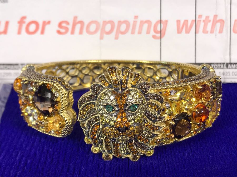 Judith Ripka Sterling And 14K Gold Clad Gemstone Lucas Lion Cuff Bracelet Small Retails $1,299 [Photo 8]
