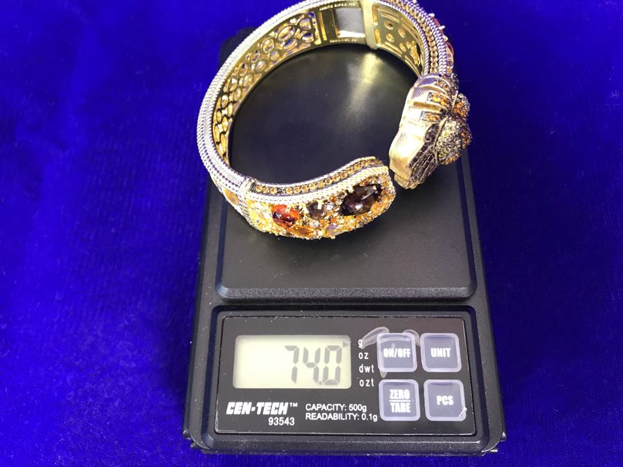 Judith Ripka Sterling And 14K Gold Clad Gemstone Lucas Lion Cuff Bracelet Small Retails $1,299 [Photo 20]