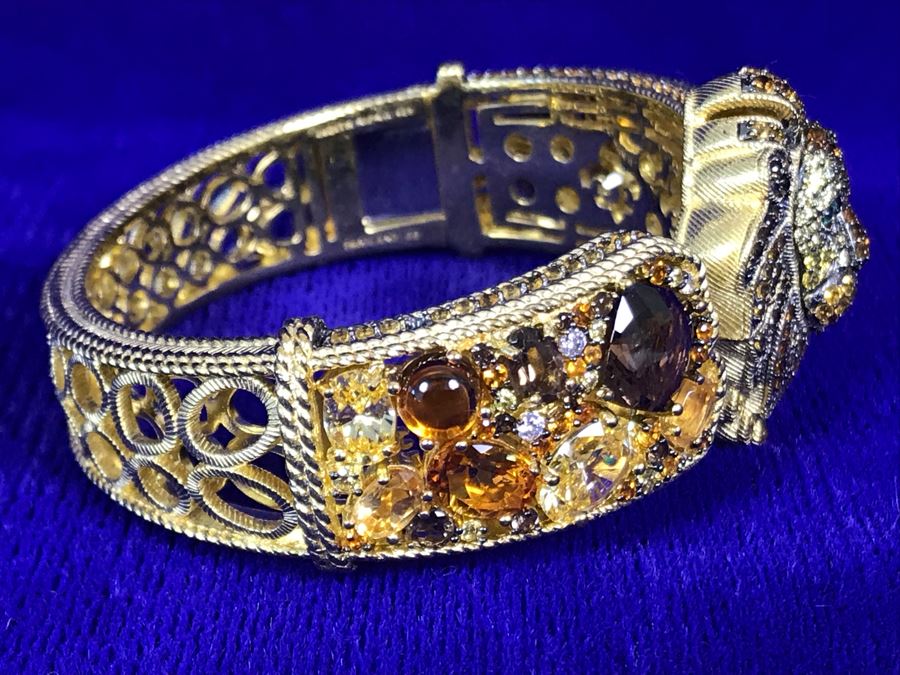 Judith Ripka Sterling And 14K Gold Clad Gemstone Lucas Lion Cuff Bracelet Small Retails $1,299 [Photo 16]