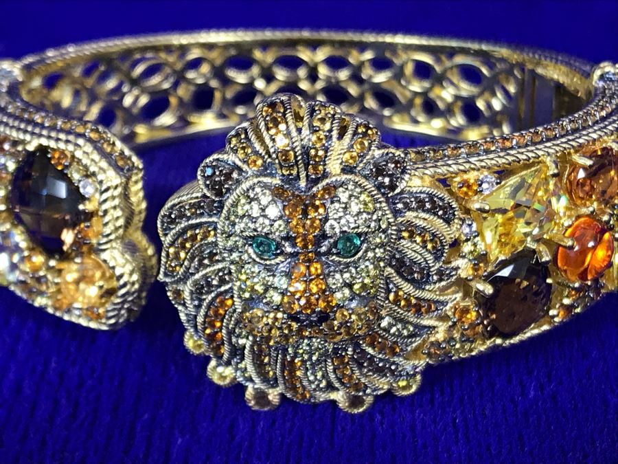 Judith Ripka Sterling And 14K Gold Clad Gemstone Lucas Lion Cuff Bracelet Small Retails $1,299 [Photo 13]