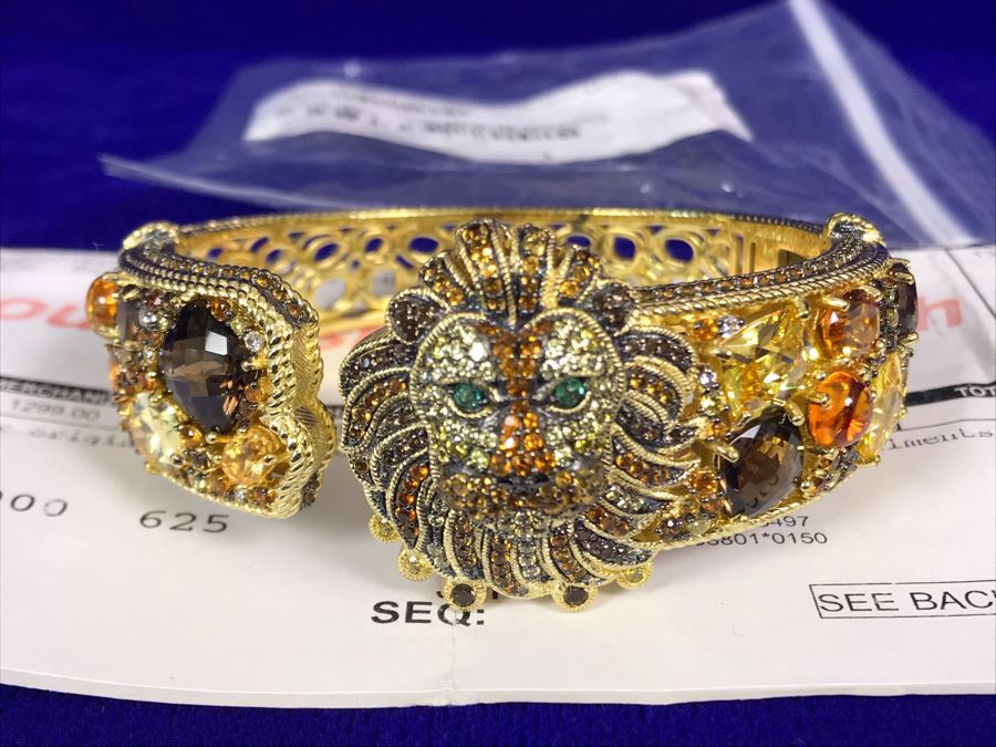 Judith Ripka Sterling And 14K Gold Clad Gemstone Lucas Lion Cuff Bracelet Small Retails $1,299 [Photo 2]