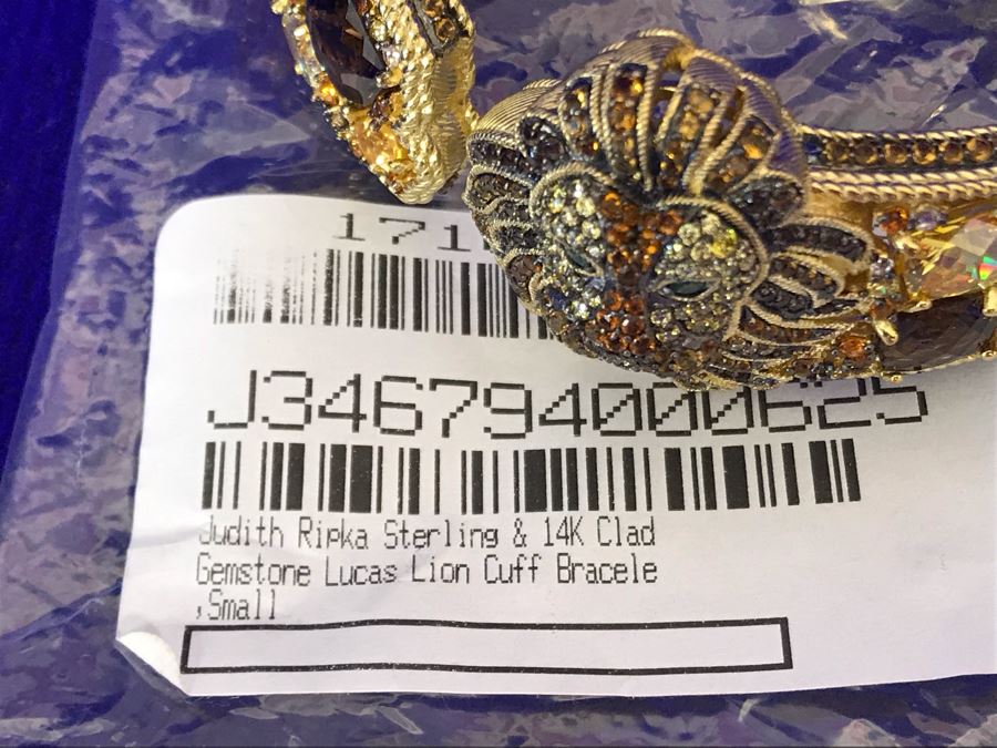 Judith Ripka Sterling And 14K Gold Clad Gemstone Lucas Lion Cuff Bracelet Small Retails $1,299 [Photo 18]