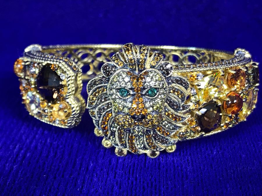 Judith Ripka Sterling And 14K Gold Clad Gemstone Lucas Lion Cuff Bracelet Small Retails $1,299 [Photo 12]