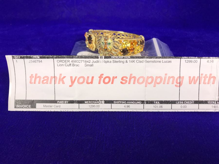 Judith Ripka Sterling And 14K Gold Clad Gemstone Lucas Lion Cuff Bracelet Small Retails $1,299 [Photo 19]