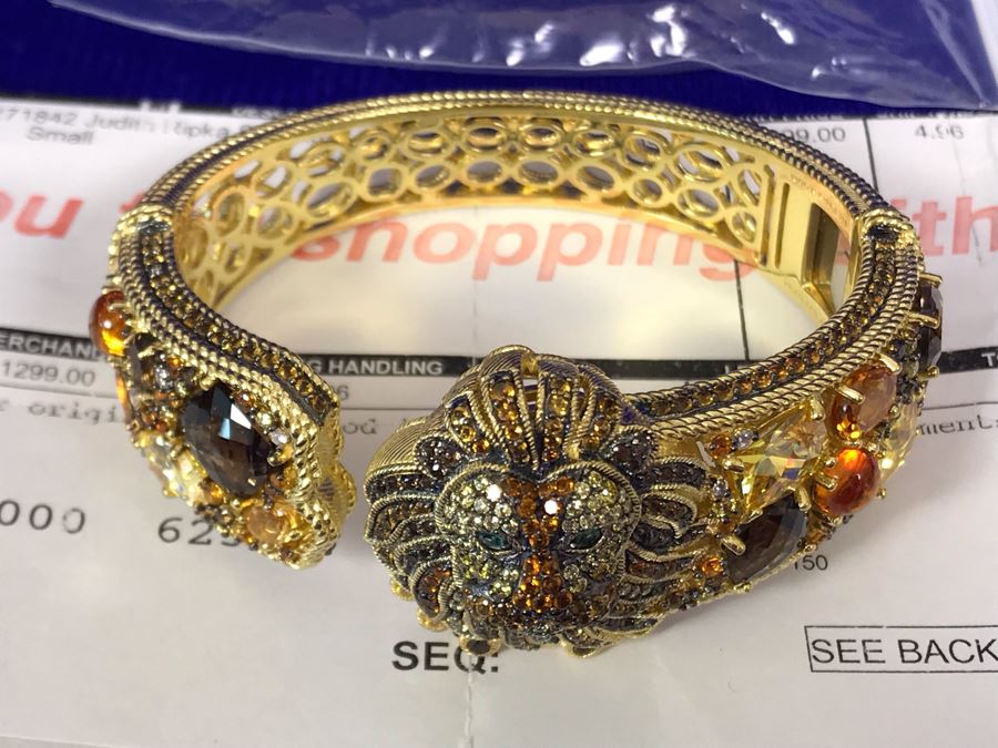 Judith Ripka Sterling And 14K Gold Clad Gemstone Lucas Lion Cuff Bracelet Small Retails $1,299 [Photo 5]