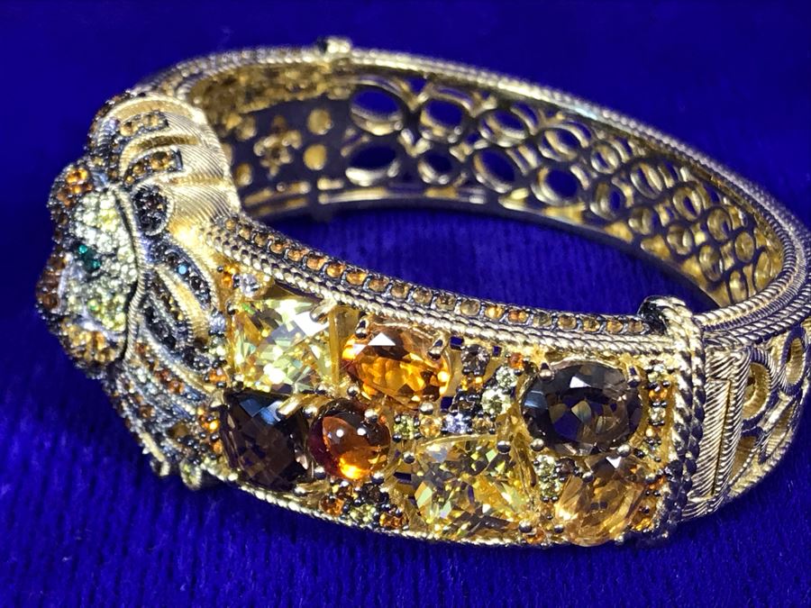 Judith Ripka Sterling And 14K Gold Clad Gemstone Lucas Lion Cuff Bracelet Small Retails $1,299 [Photo 14]