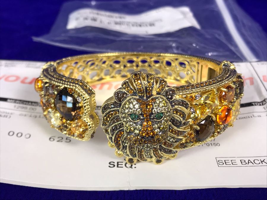Judith Ripka Sterling And 14K Gold Clad Gemstone Lucas Lion Cuff Bracelet Small Retails $1,299 [Photo 3]