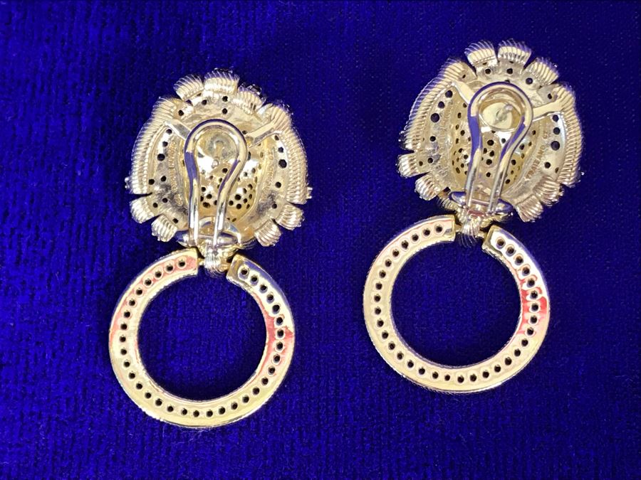 Judith Ripka Sterling And 14K Gold Clad Gemstone Luke Lion Earrings Pierced Retails $658 [Photo 4]