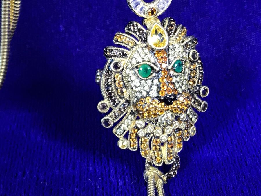 Judith Ripka Sterling And 14K Gold Clad Gemstone Lionel Lion Pendant Necklace Retails $758 [Photo 16]