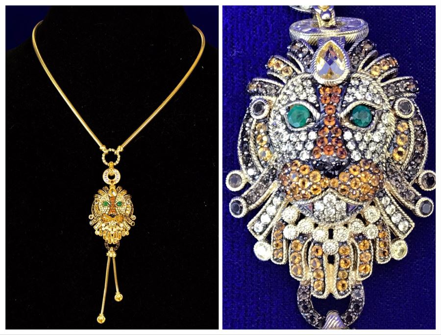 Judith Ripka Sterling And 14K Gold Clad Gemstone Lionel Lion Pendant Necklace Retails $758 [Photo 1]