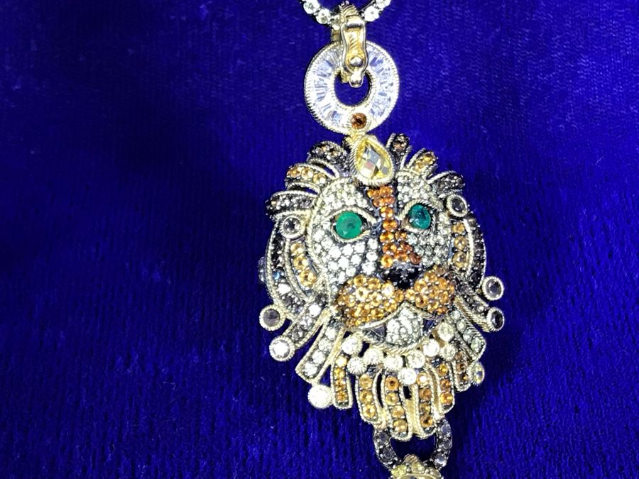 Judith Ripka Sterling And 14K Gold Clad Gemstone Lionel Lion Pendant Necklace Retails $758 [Photo 12]