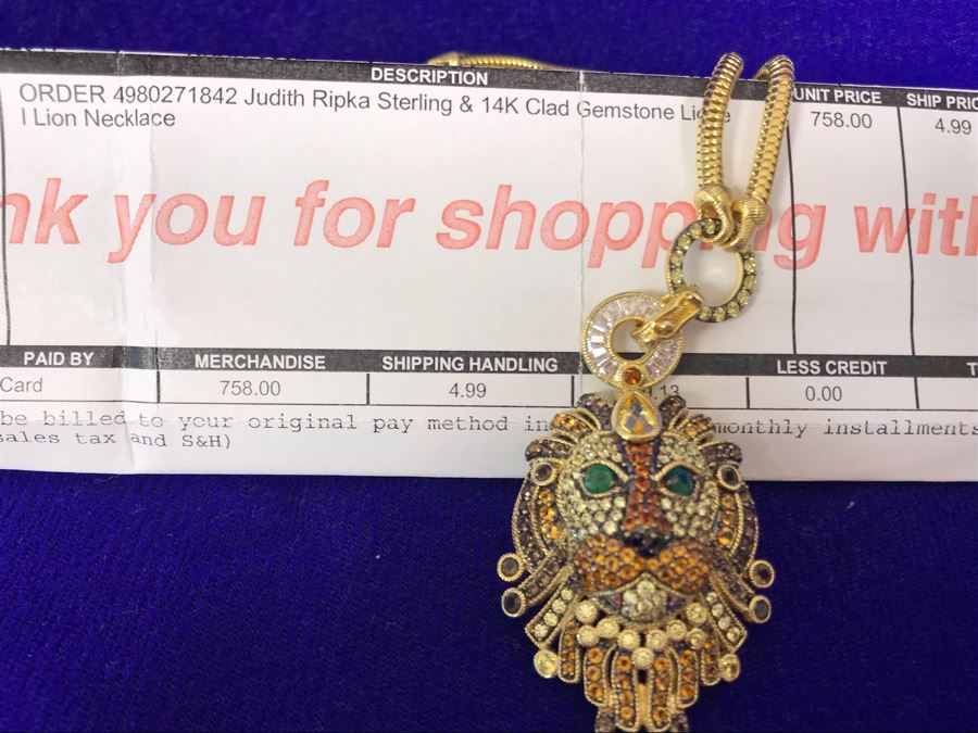 Judith Ripka Sterling And 14K Gold Clad Gemstone Lionel Lion Pendant Necklace Retails $758 [Photo 5]