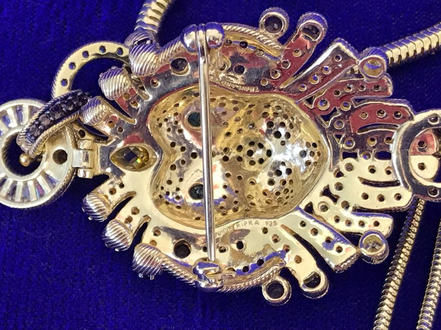 Judith Ripka Sterling And 14K Gold Clad Gemstone Lionel Lion Pendant Necklace Retails $758 [Photo 18]