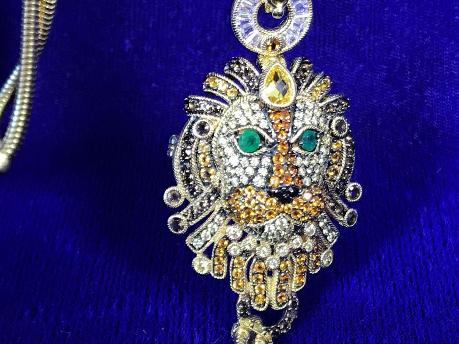 Judith Ripka Sterling And 14K Gold Clad Gemstone Lionel Lion Pendant Necklace Retails $758 [Photo 15]
