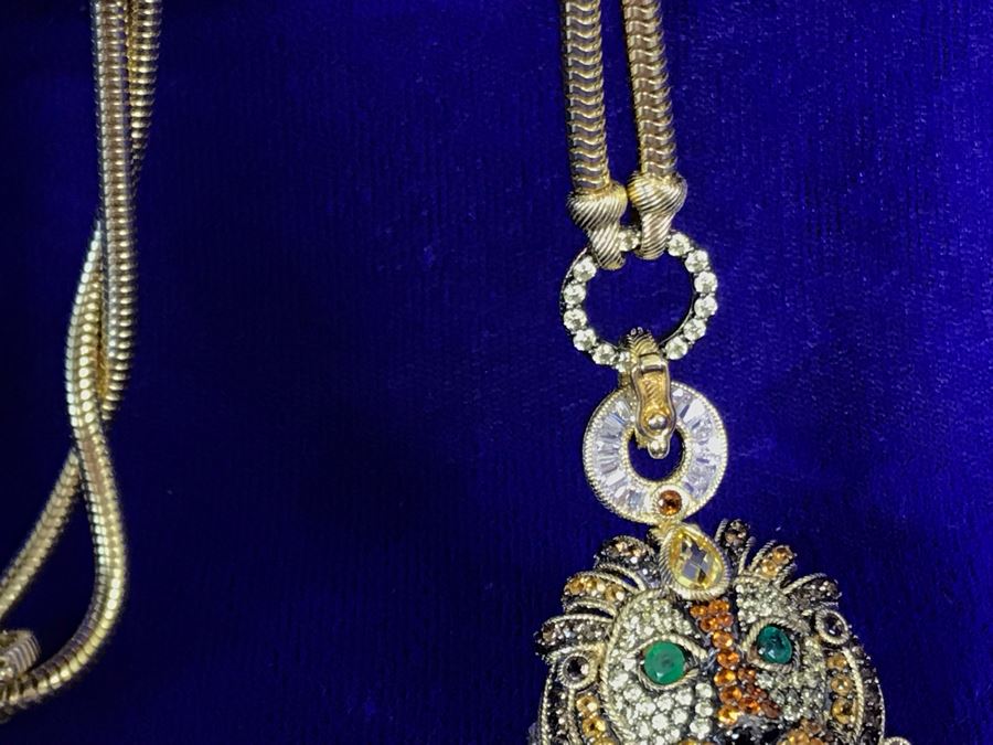 Judith Ripka Sterling And 14K Gold Clad Gemstone Lionel Lion Pendant Necklace Retails $758 [Photo 13]