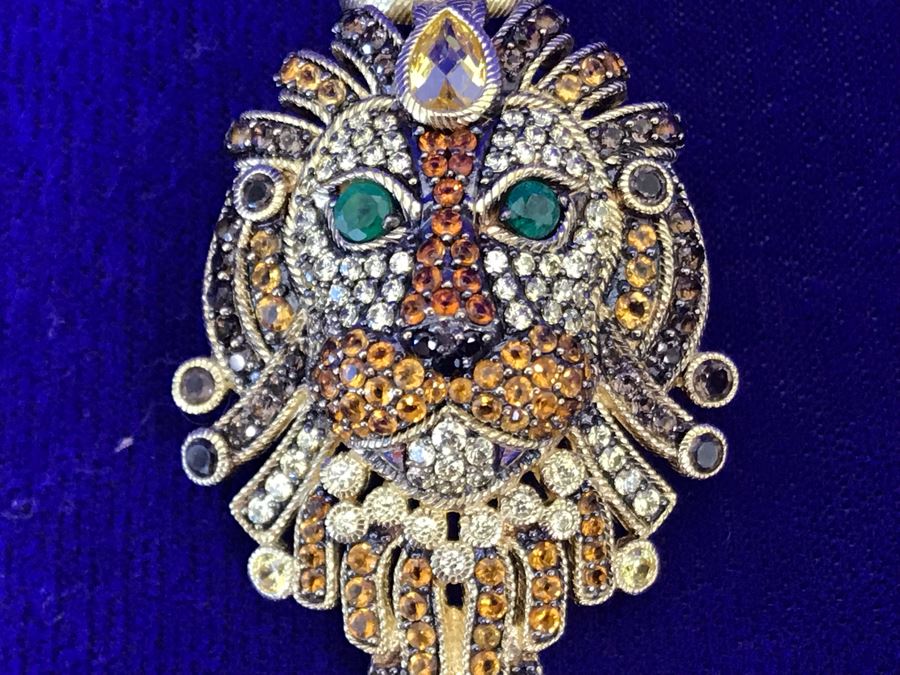 Judith Ripka Sterling And 14K Gold Clad Gemstone Lionel Lion Pendant Necklace Retails $758 [Photo 10]