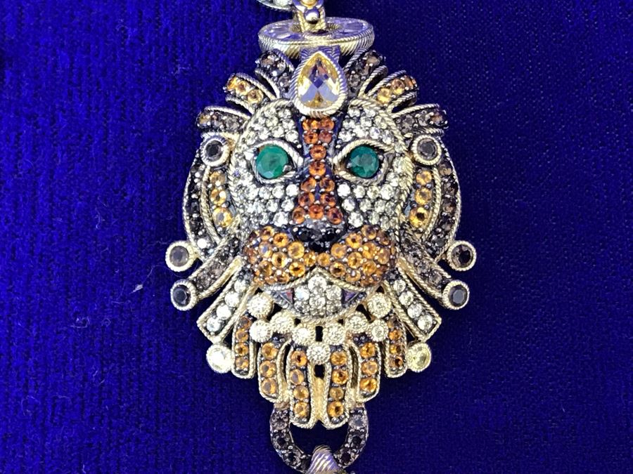 Judith Ripka Sterling And 14K Gold Clad Gemstone Lionel Lion Pendant Necklace Retails $758 [Photo 9]