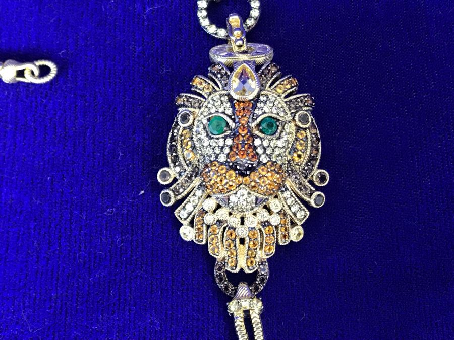 Judith Ripka Sterling And 14K Gold Clad Gemstone Lionel Lion Pendant Necklace Retails $758 [Photo 8]