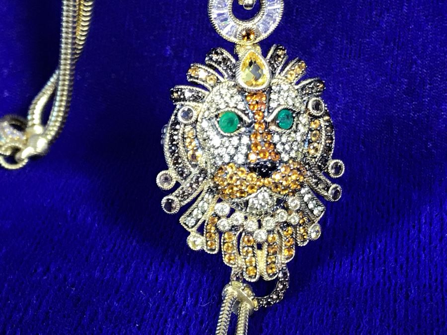 Judith Ripka Sterling And 14K Gold Clad Gemstone Lionel Lion Pendant Necklace Retails $758 [Photo 17]