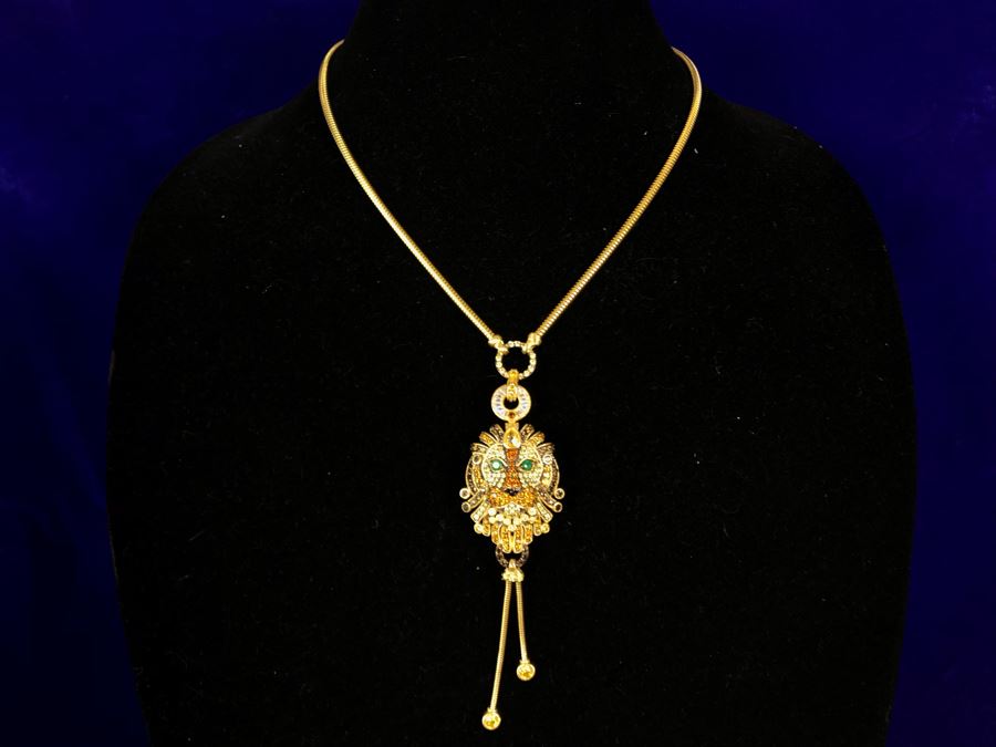 Judith Ripka Sterling And 14K Gold Clad Gemstone Lionel Lion Pendant ...