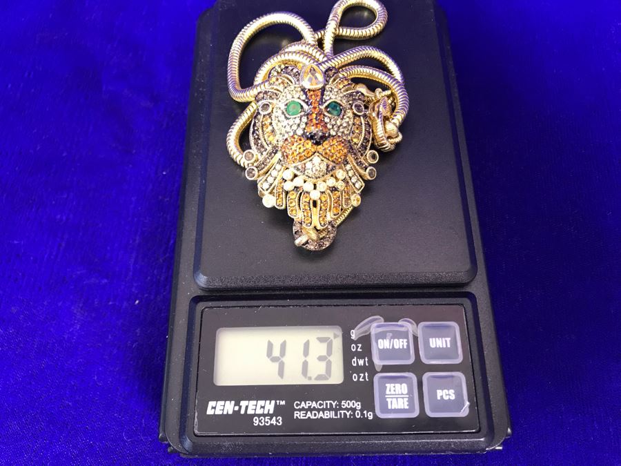 Judith Ripka Sterling And 14K Gold Clad Gemstone Lionel Lion Pendant Necklace Retails $758 [Photo 20]