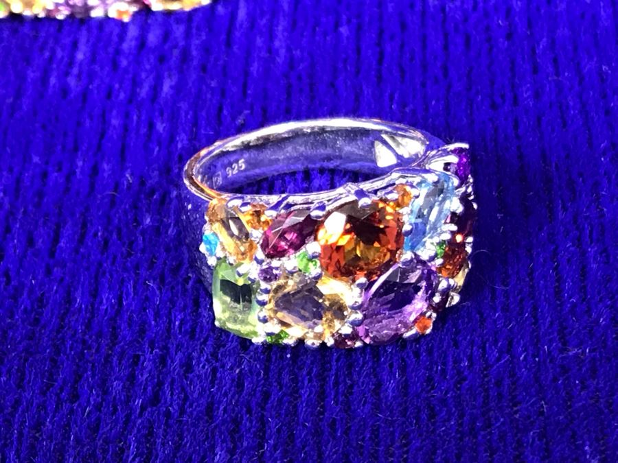 Sterling Silver With Gemstones Jewelry Set With Sterling Silver Bracelet, Matching Ring Size 6.5 And Matching Earrings 39.8g TW [Photo 10]