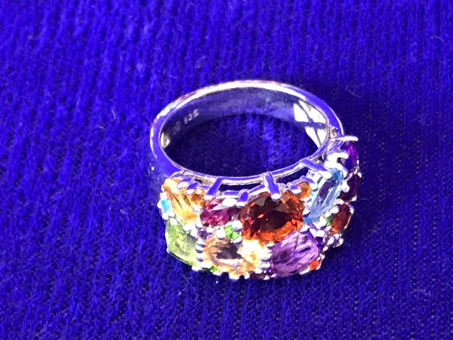 Sterling Silver With Gemstones Jewelry Set With Sterling Silver Bracelet, Matching Ring Size 6.5 And Matching Earrings 39.8g TW [Photo 11]