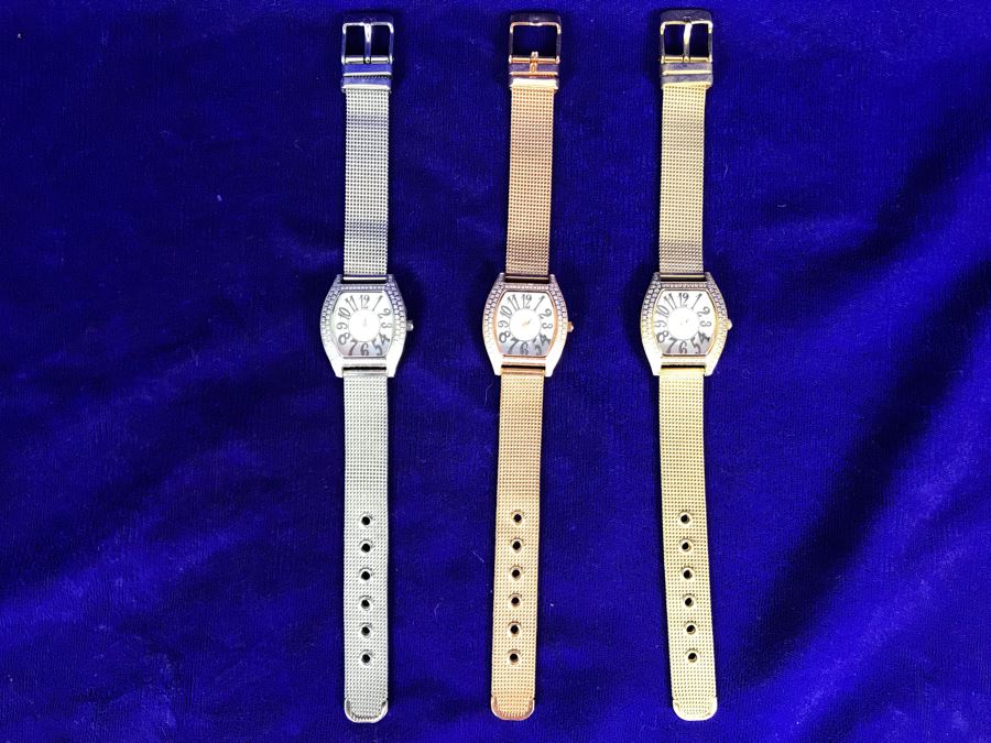 (3) New DMQ CZ Watches In Silver, Gold And Bronze [Photo 2]
