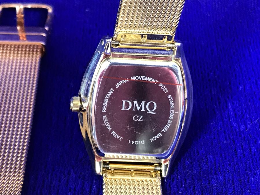 (3) New DMQ CZ Watches In Silver, Gold And Bronze
