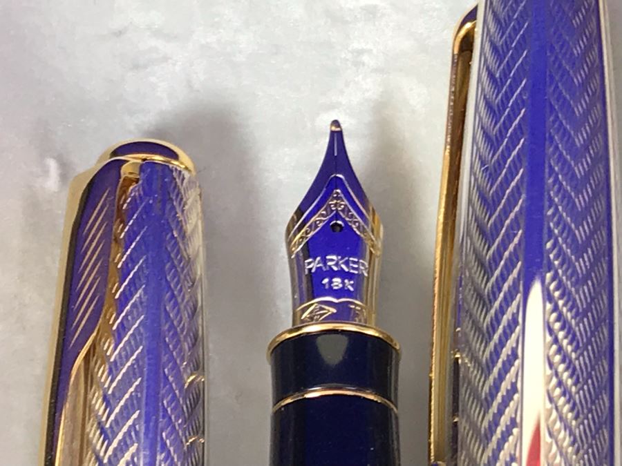 Parker Sonnet France Sterling Silver Pen Set With 18K Gold Tip Fountain Pen And Ball Pen [Photo 5]