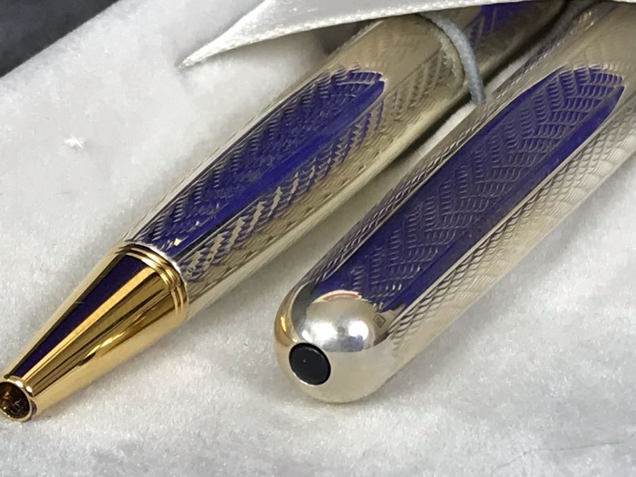 Parker Sonnet France Sterling Silver Pen Set With 18K Gold Tip Fountain Pen And Ball Pen [Photo 6]