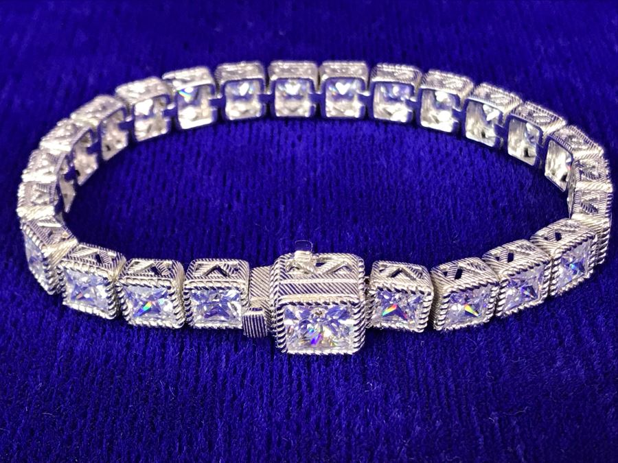Judith Ripka Sterling Silver CZ Bracelet 25.8g