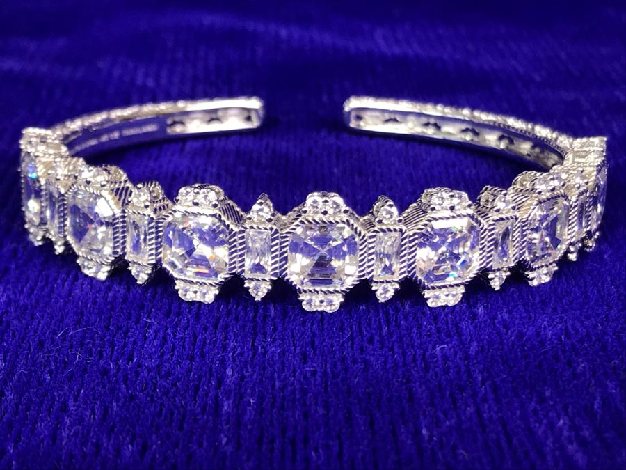 Judith Ripka Sterling Silver 925 CZ Bling Cuff Bracelet 25.6g [Photo 7]