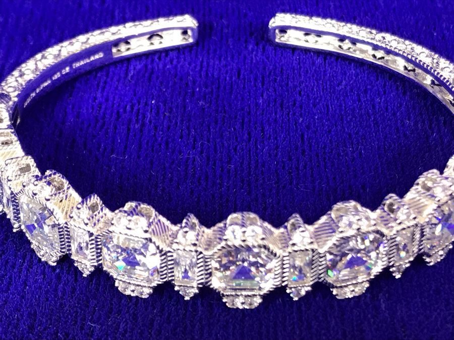 Judith Ripka Sterling Silver 925 CZ Bling Cuff Bracelet 25.6g [Photo 10]