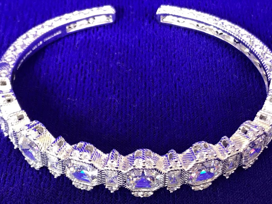 Judith Ripka Sterling Silver 925 CZ Bling Cuff Bracelet 25.6g [Photo 9]