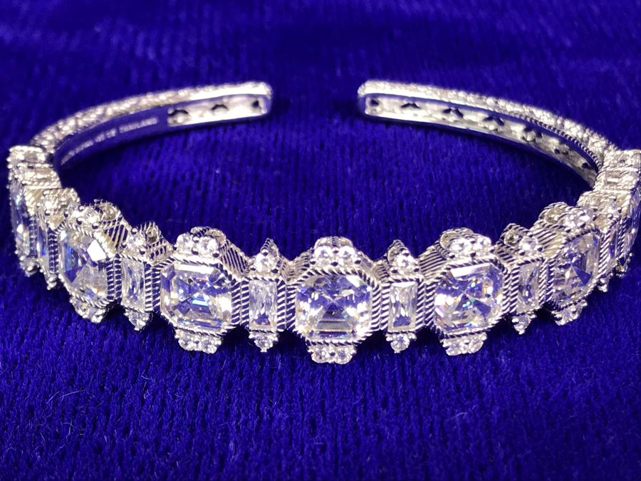 Judith Ripka Sterling Silver 925 CZ Bling Cuff Bracelet 25.6g [Photo 6]