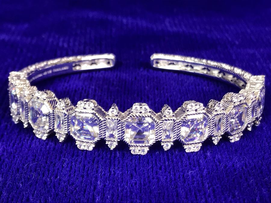 Judith Ripka Sterling Silver 925 CZ Bling Cuff Bracelet 25.6g [Photo 8]