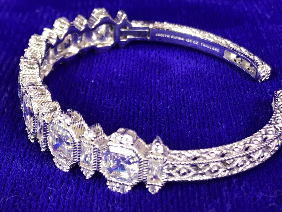Judith Ripka Sterling Silver 925 CZ Bling Cuff Bracelet 25.6g [Photo 12]